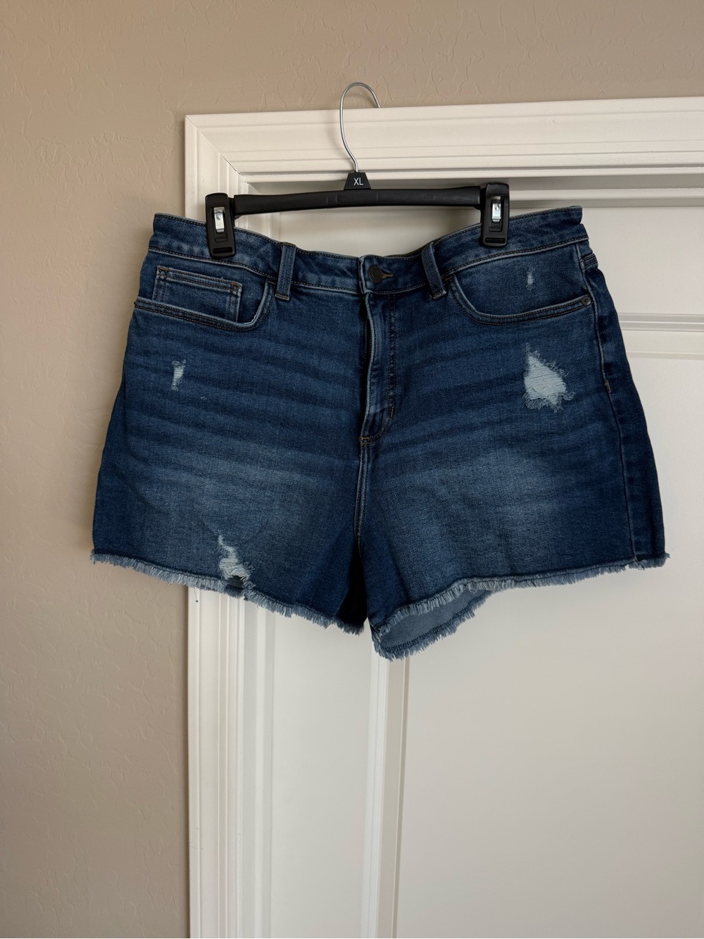 Dark Blue Distressed Denim Shorts